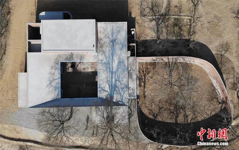 圖為空中視角的房屋與棗園。高展 攝