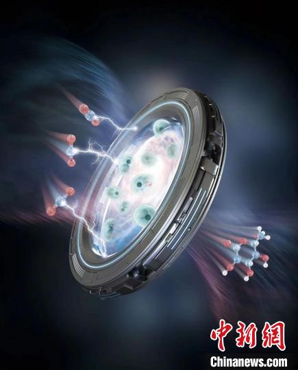 通過(guò)電化學(xué)耦合生物發(fā)酵實(shí)現(xiàn)將二氧化碳和水轉(zhuǎn)化為長(zhǎng)鏈產(chǎn)品的示意圖?！⊙芯繄F(tuán)隊(duì) 供圖