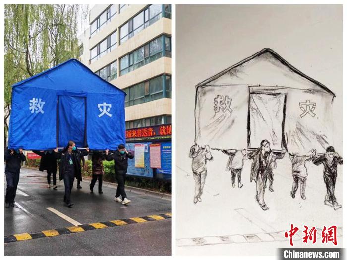 圖為工作人員移動一頂帳篷?！∏嗪Ｊ∽匀毁Y源廳 供圖