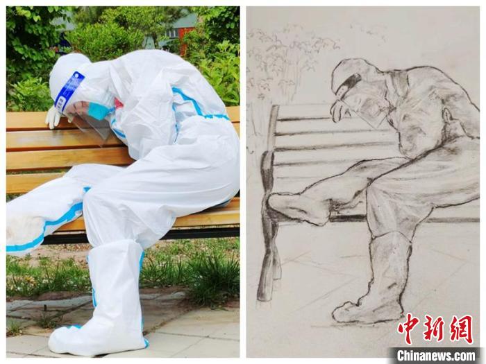 圖為一名“大白”坐在椅子上休息?！∏嗪Ｊ∽匀毁Y源廳 供圖