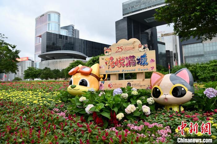 金鐘添馬公園的慶回歸25周年裝飾?！±钪救A 攝