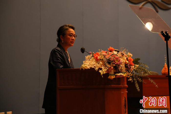 當(dāng)?shù)貢r(shí)間9月12日，聯(lián)合國副秘書長兼亞太經(jīng)社會(huì)執(zhí)行秘書阿里沙赫巴納致辭。當(dāng)天，第11屆全球南南發(fā)展博覽會(huì)在泰國曼谷聯(lián)合國亞洲及太平洋經(jīng)濟(jì)社會(huì)委員會(huì)（亞太經(jīng)社會(huì)）總部開幕。當(dāng)天同時(shí)舉辦2022年聯(lián)合國南南合作日慶?；顒?dòng)。 <a target='_blank' href='/'>中新社</a>記者 王國安 攝