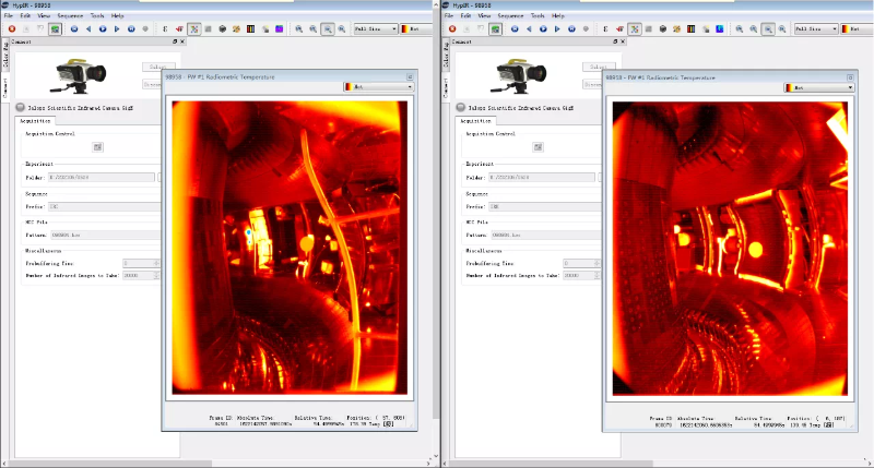 “人造太陽”1.2億攝氏度成功“燃燒”100秒時，內(nèi)部的紅外影像。（圖源：中科院合肥物質(zhì)科學(xué)研究院等離子體物理研究所）