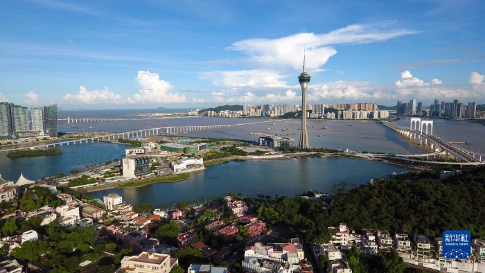 這是澳門西灣湖一帶景色（2019年7月1日攝，無人機照片）。新華社發(fā)（梁建華攝）