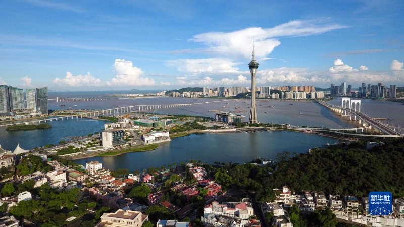 這是澳門(mén)西灣湖一帶景色（2019年7月1日攝，無(wú)人機(jī)照片）。新華社發(fā)（梁建華攝）