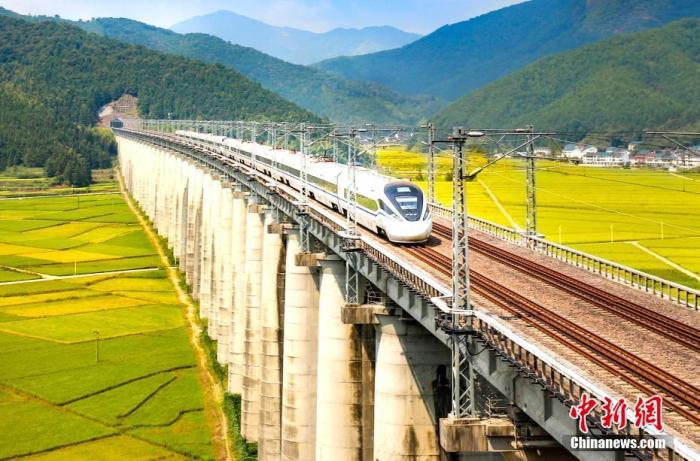 資料圖為動車組列車行駛在向蒲鐵路上。 <a target='_blank' href='/'>中新社</a>記者 王東明 攝