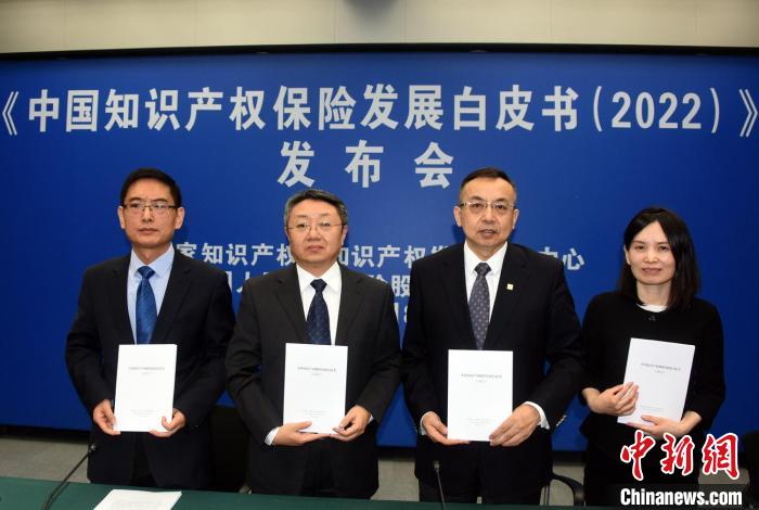 《中國知識產(chǎn)權(quán)保險發(fā)展白皮書(2022)》發(fā)布會在國家知識產(chǎn)權(quán)局舉行，四位業(yè)界專家對媒體解讀分析?！?lt;a target='_blank' href='/'>中新社</a>記者 孫自法 攝