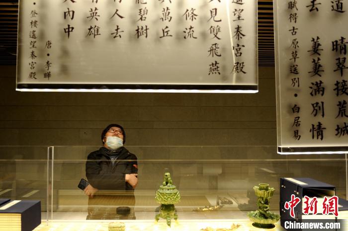 圖為市民觀賞古詩文?！「咪?攝