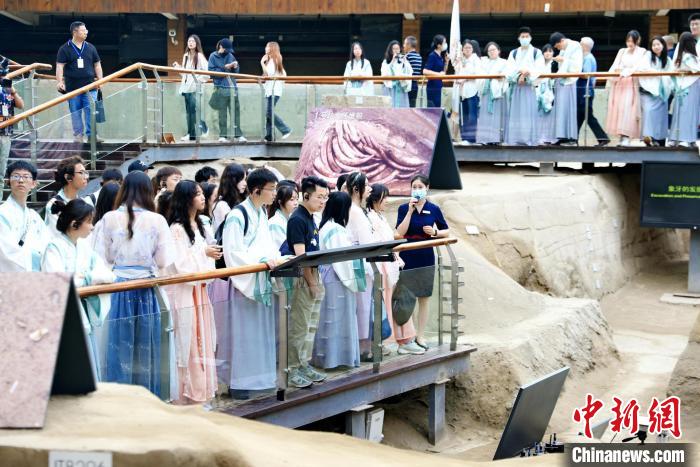 在蓉港澳臺(tái)僑大學(xué)生參觀成都金沙遺址博物館?！堄莱?攝