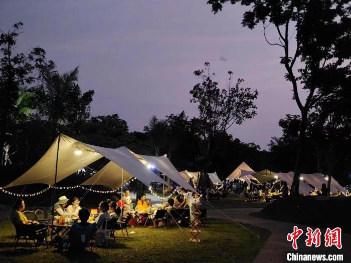 5月20日，在海口五源河國家濕地公園，數(shù)十個家庭在這里參加一場濕地科普和露營會?！『？谑袧竦乇Ｗo(hù)管理中心供圖