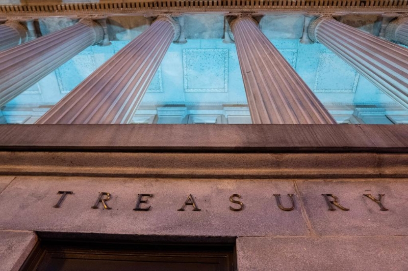 這是1月20日在美國首都華盛頓拍攝的財政部大樓。（新華社記者劉杰攝）