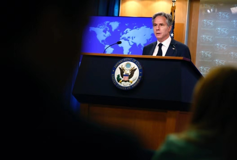 布林肯17日主持記者會，圖自CNN