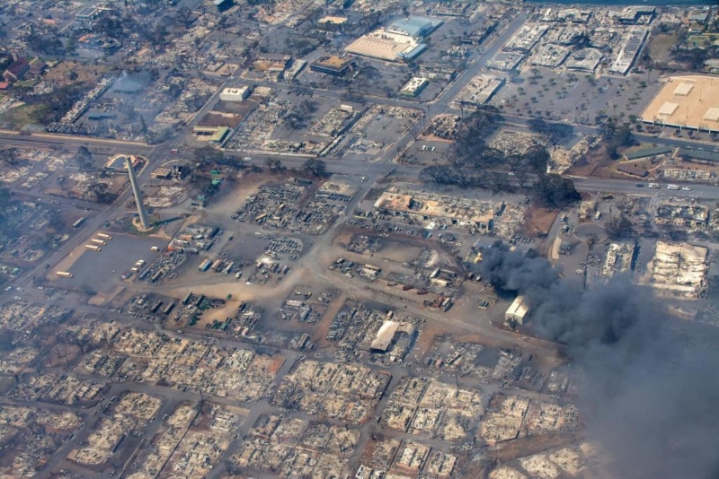美國夏威夷州毛伊縣8月10日公布的照片顯示野火造成嚴重破壞。（新華社發(fā)）