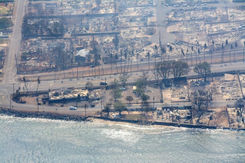 美國夏威夷州毛伊縣8月10日公布的照片顯示野火造成嚴重破壞。新華社發(fā)