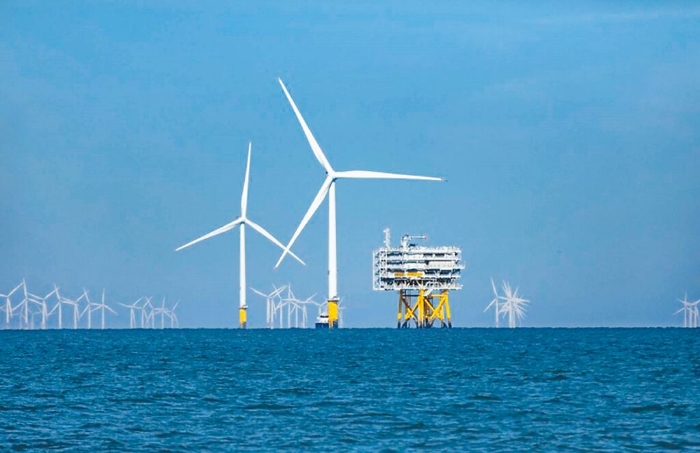 臺灣彰化離岸風(fēng)電機。 圖片來源：臺灣“中時新聞網(wǎng)”
