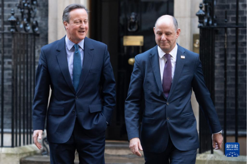 11月13日，在英國倫敦，新任外交大臣戴維·卡梅倫（左）走出唐寧街10號首相府。 新華社發(fā)