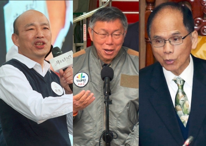 韓國瑜(左)、游錫堃(右)藍(lán)綠陣營爭立院龍頭，民眾黨主席柯文哲(中)的意向成為關(guān)鍵。（合成圖／示意圖／資料照）