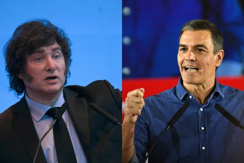 阿根廷總統(tǒng)米萊（左）、西班牙首相桑切斯（右）。（圖源：法新社）