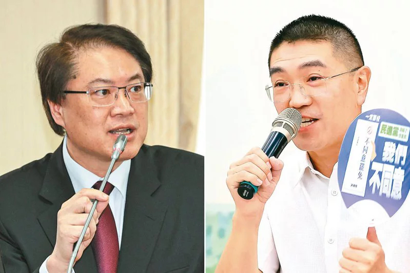 民進黨前基隆市長林右昌（左）、國民黨基隆市長謝國梁（右）。（圖源：臺灣《聯(lián)合報》）