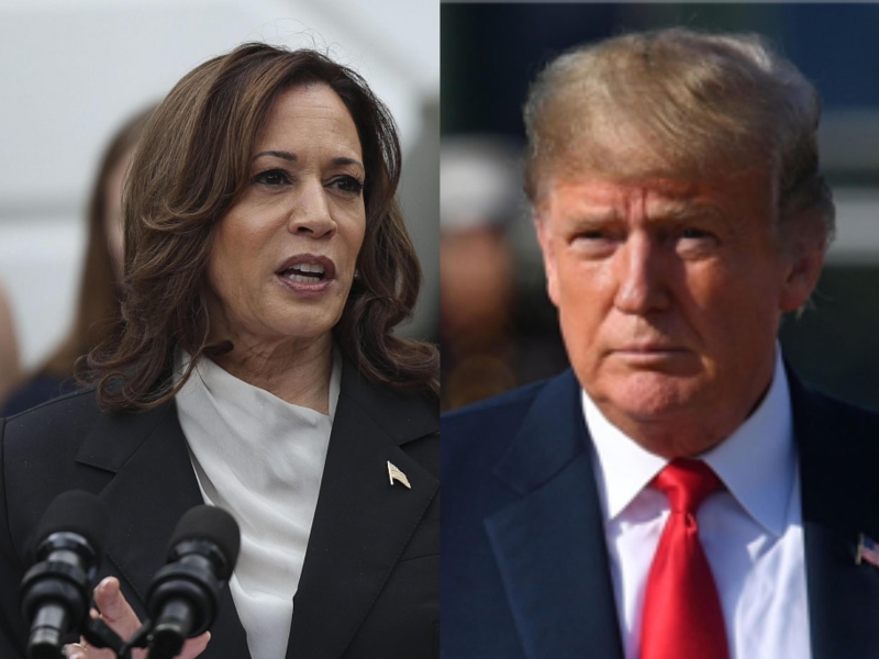 美國前總統(tǒng)、共和黨總統(tǒng)候選人特朗普（右）、美國副總統(tǒng)、民主黨總統(tǒng)候選人哈里斯（左）。（圖源：央視新聞）