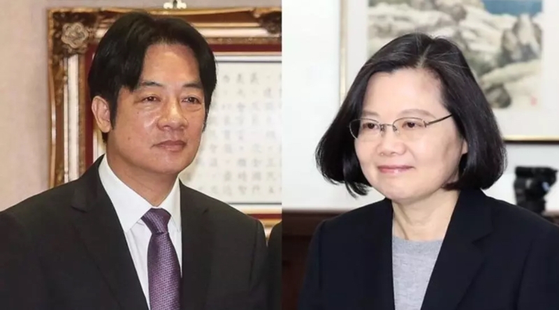 臺灣地區(qū)領(lǐng)導(dǎo)人賴清德（左）與臺灣地區(qū)前領(lǐng)導(dǎo)人蔡英文（右）。（圖源：臺灣“中央社”）