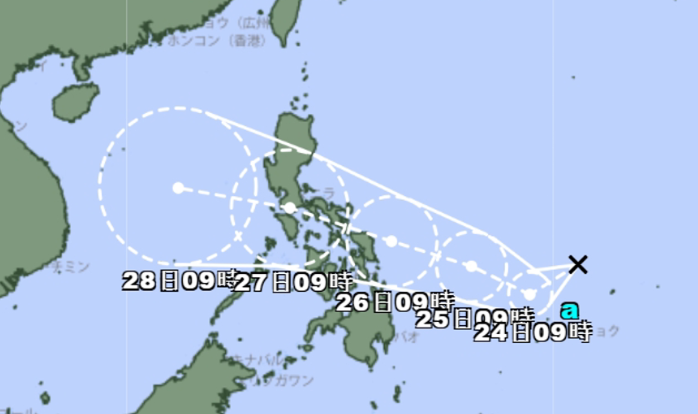 菲律賓東方海面有一個(gè)熱帶低壓生成，預(yù)估24小時(shí)內(nèi)增強(qiáng)為“博羅依”臺(tái)風(fēng)